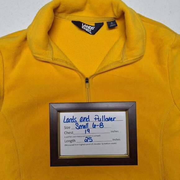 Lands End Fleece Pullover Yellow Quarter Zip Collar Womens Small 6 8 Long Sleeve - Picture 6 of 8